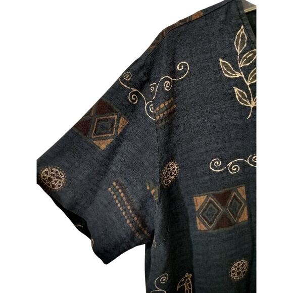 3227)Vtg Teddi Woman Gray Gold Floral Giraffe Print Short Sleeves Button Up XL? - Picture 2 of 8